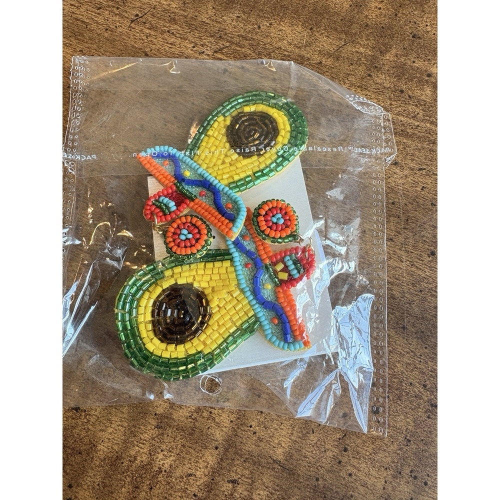 Cinco De Mayo Large Colorful Beaded Mexican Avocado Sombrero Post Earrings